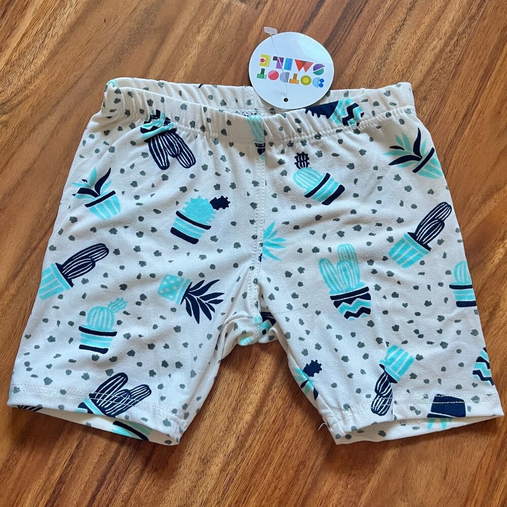 NWT Dot Dot Smile Shorts Potted Succulents White Blue 3/4